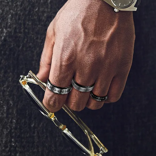 Miniatura 5 de Dochais 3 anillos vikingos para hombres, anillos vikingos nórdicos para hombre, anillos de acero inoxidable, vintage, anillo de runas celtas, anillo