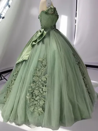 Miniatura 4 de XYAYE Vestidos de quinceañera con hombros descubiertos, vestido de baile, apliques de encaje brillante, dulce 15 16 vestidos de princesa vestidos