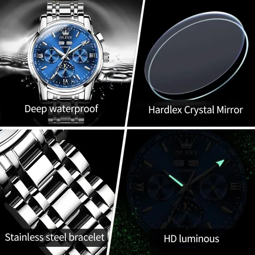 Miniatura 6 de OLEVS Relojes automáticos para hombre, esqueleto Tourbillon, mecánico, cuerda automática, de lujo, moda, reloj, fase lunar, fecha, luminoso