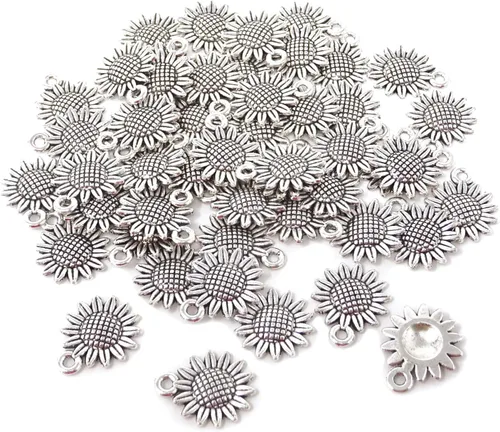 Miniatura 8 de Honbay 50 dijes de girasol de aleación vintage para fabricación de joyas o manualidades de bricolaje Kc Gold