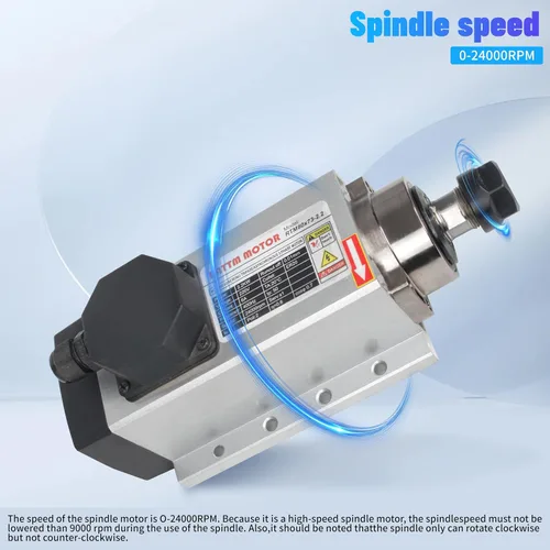 Miniatura 4 de RATTMMOTOR Motor de husillo de 2.2KW 220V cuadrado refrigerado por aire ER20, 24000RPM husillo de alta velocidad 4 rodamientos trifásicos 6A 400Hz