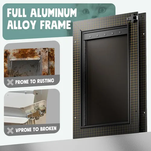 Miniatura 3 de Puerta de perro para puerta totalmente de aluminio con 3 solapas negras, puerta para perros grandes, puerta resistente para mascotas para perros
