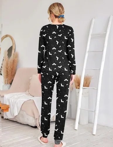 Miniatura 105 de Ekouaer Conjunto de pijama de manga larga para mujer, ropa de dormir suave con cuello redondo y bolsillos