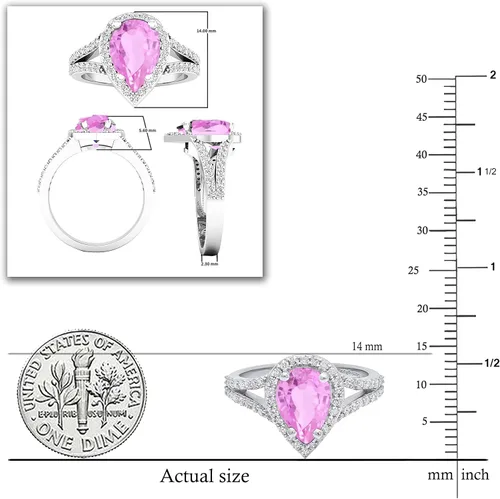 Miniatura 9 de Dazzlingrock Collection Anillo de compromiso con forma de lágrima y diamante blanco natural redondo de 0.45 quilates con halo de diamantes blancos