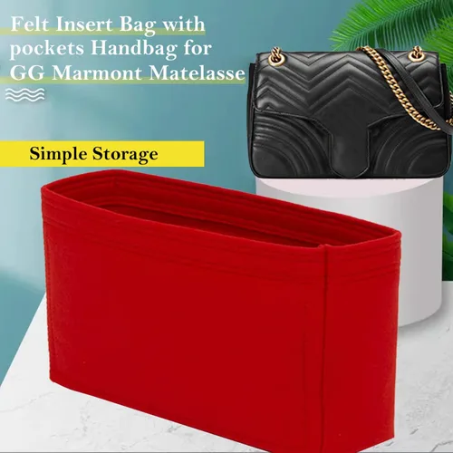 Miniatura 3 de Organizador de bolso de fieltro con bolsillos, mini bolso moldeador para bolso de hombro GG Marmont Matelasse, se convierte en bandolera (M, rojo)