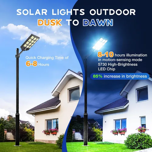 Miniatura 4 de Luces solares impermeables para exteriores, luz solar de calle de 8000 W con sensor de movimiento, luces de inundación de seguridad de 7000 K