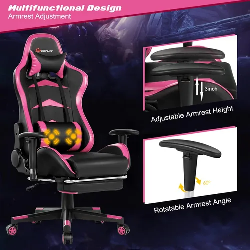 Miniatura 6 de GORELAX Silla de masaje para videojuegos, silla reclinable para computadora con soporte lumbar, brazos ajustables, reposapiés, respaldo alto, silla