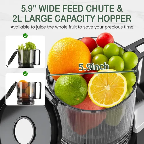 Miniatura 2 de Heynemo Máquinas exprimidoras de 5.9 pulgadas de ancho con canal de alimentación en frío para verduras y frutas enteras, máquinas exprimidoras