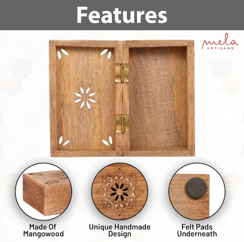 Miniatura 2 de Mela Artisans Caja de recuerdo de madera Memoria de madera de mango quemado Caja de almacenamiento de fotos con tapa con bisagras Caja