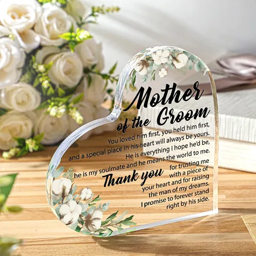 Miniatura 2 de Regalo para la madre del novio de la novia, regalos de madre del novio, regalos de boda, regalo de corazón cuadrado acrílico, regalo
