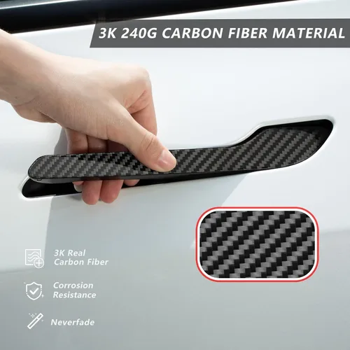 Miniatura 2 de T-carbon Funda para manija de puerta compatible con Tesla de fibra de carbono real, compatible con Tesla Modelo 3 Modelo Y 2017-2023, accesorios