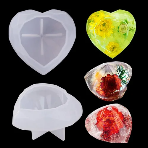 Molde de resina en forma de corazón 3D, moldes de silicona para resina epoxi, piedra preciosa geométrica de bricolaje, fundición, cristal,