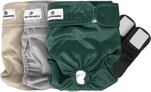 Pet Parents® Pañales Lavables para Perros (paquete de 3) + Extendrs® de Pañales Duraderos para Perros, Pañales Premium para Perros Hembra (Pequeño,