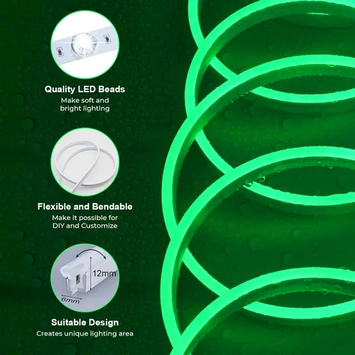 Miniatura 4 de LUXONIC Tira de luz LED de neón, tira de luz RGB impermeable de 16.4 pies con aplicación/control remoto, luces de cuerda flexible de 24 V, múltiples