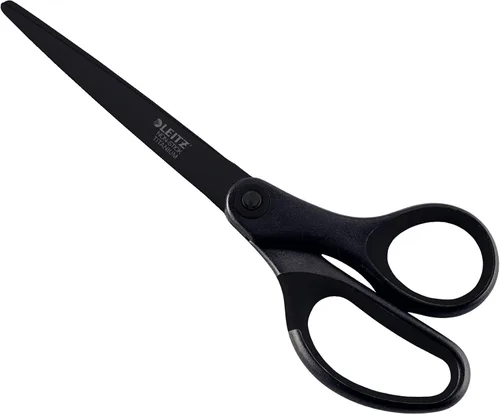 Leitz Tijeras de titanio, para diestros o zurdos (ambidiestros), antiadherentes, papelería de oficina, mango ergonómico, negro, 7.087 in