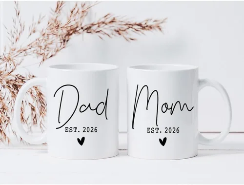 Miniatura 2 de Juego de tazas para nuevos padres 2026, regalos para EST 2026, mamá papá, regalo para mamá papá futuro, taza de revelación de bebé, anuncio