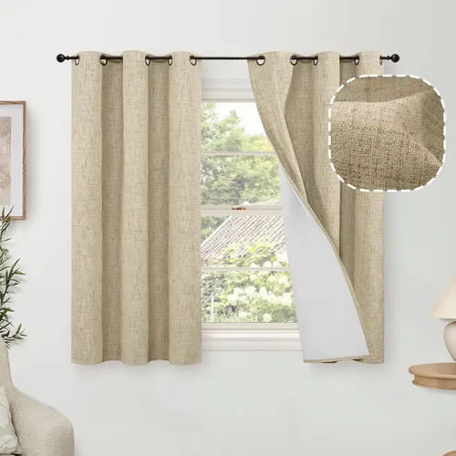 Miniatura 20 de Cortinas Opacas de Lino Azul Bebé para Guardería de 40 Pulgadas de Largo, 2 Paneles, Cortinas Cortas con Aislamiento Térmico Boho de Bloqueo Total