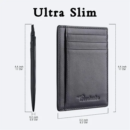 Miniatura 15 de Travelambo billetera mediana y minimalista de cuero para bolsillo frontal, con bloqueo de interferencia de radiofrecuencia