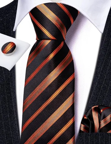 Miniatura 55 de Barry.Wang Juego de corbatas para hombre, corbata de seda a rayas, tejido a cuadros, gemelos formales, negocios, boda