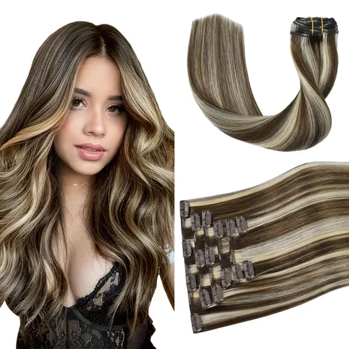 Miniatura 13 de Aison Extensiones de cabello humano real con clip, color marrón oscuro, 2.47 onzas, cabello humano Remy, 12 pulgadas, para mujeres, 7 unidades, 16