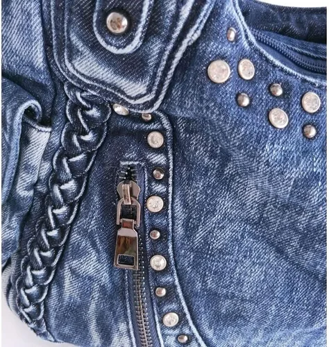 Miniatura 4 de Bolso Hobo de mezclilla para mujer, bolsos de mezclilla, bolso de hombro, remache tejido vintage, bolso de mano casual, bolso cruzado, Azul