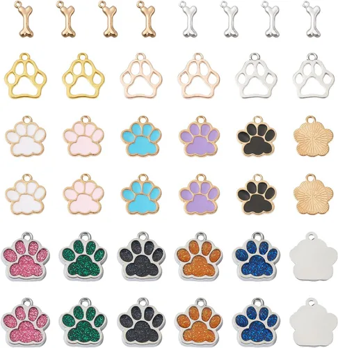 Miniatura 7 de Abalorio esmaltado con estampado de pata de perro y gato con purpurina en polvo de aleación de esmalte de gato y perro, dijes para llavero, joyería