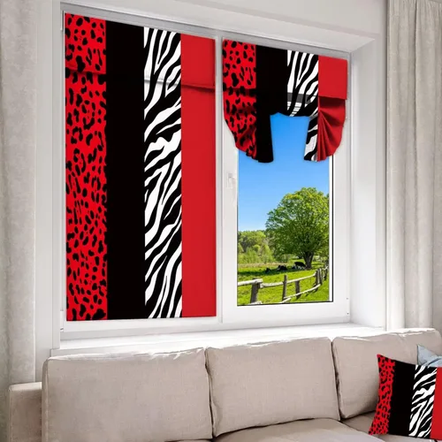 Miniatura 3 de Cortinas de puerta negras y rojas para ventanas de puerta, estampado de leopardo y cebra, cortinas de ventana para puerta de vidrio francesa