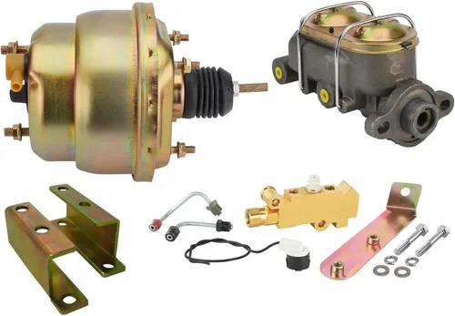 Miniatura 12 de Kit de refuerzo de freno de doble potencia universal de 7" con cilindro maestro de hierro fundido GM de 1" de diámetro, kit de soporte de fuego