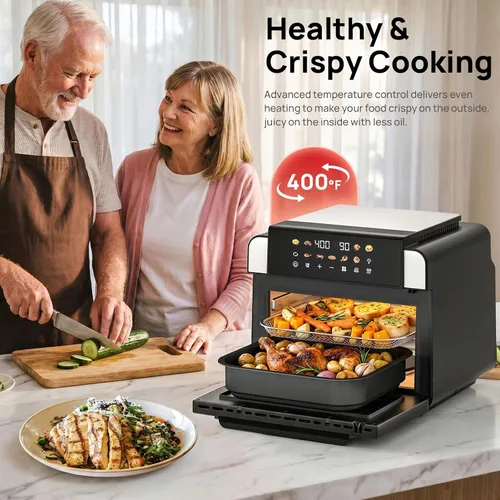 Miniatura 4 de Combo de horno tostador con freidora de aire de 16 cuartos con revestimiento de cerámica sin PFAS y ventana de visión, horno de convección XL 9