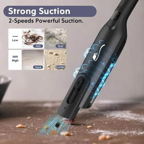 Miniatura 5 de Aspiradora de mano inalámbrica, ligera y portátil con luz LED, aspiradora de mano recargable con vacío de un solo toque, potente succión