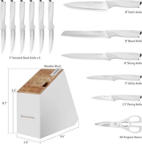 Miniatura 6 de Juego de Cuchillos Blancos, Juego de Bloque de Cuchillos de 13 Piezas con Afilador Integrado y Tijeras para Cocina, Corte de Carne y Verduras, Juego