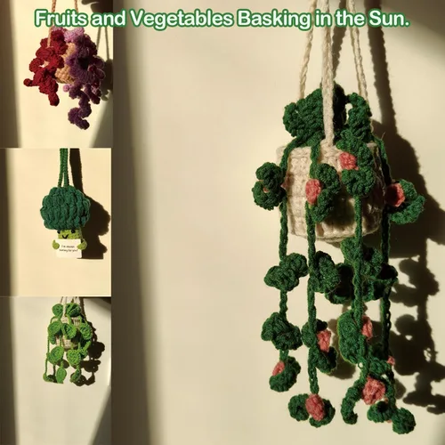 Miniatura 2 de Lindos accesorios para plantas de automóvil, accesorios de suspensión para espejo retrovisor tejido a mano con orquídeas en maceta de ganchillo B