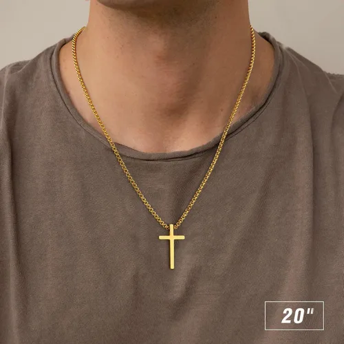 Miniatura 2 de M MOOHAM- Collar con dije de cruz de acero inoxidable para hombre, cadena de eslabones cuadrados de 16 a 30 pulgadas, color plateado, negro, dorado