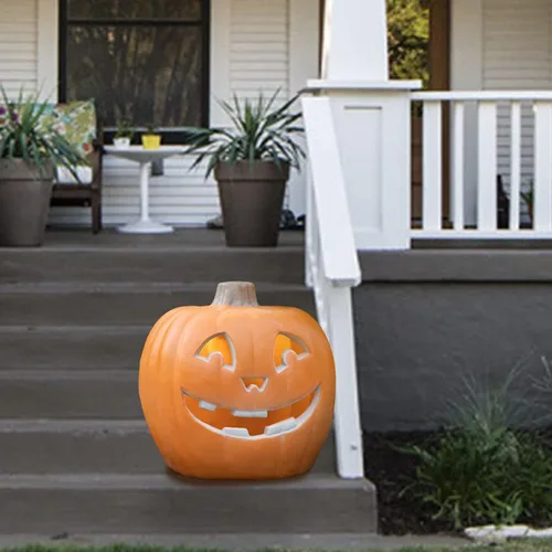 Miniatura 8 de Farol de Halloween, calabaza iluminada con foco LED que funciona con pilas, decoración de calabaza para interiores y exteriores, 20 pulgadas