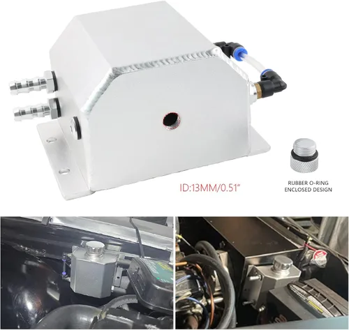 Miniatura 7 de Tanque de Radiador de Refrigerante Universal de 1L - Tanque de Desbordamiento y Expansión, Depósito de Recuperación de Agua (Plateado)