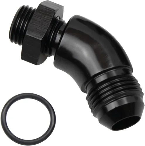 Miniatura 9 de 45 grados 4AN macho Flare a 4AN ORB puerto adaptador de flujo completo aluminio negro