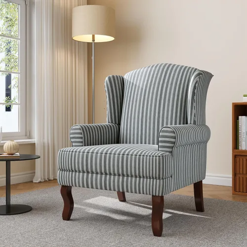 Miniatura 10 de Silla decorativa de respaldo alto, sillón tapizado en tela con patas de madera maciza, sillón retro, cómodo sofá individual, asiento de lectura