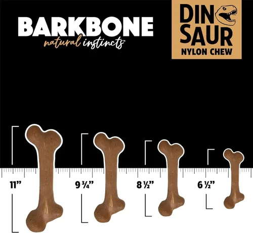 Miniatura 2 de Pet Qwerks Dinosaur BarkBone, hueso de perro de nailon para masticadores agresivos, juguete masticable para perros, sabor tocino, mediano 8.5