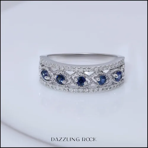 Miniatura 3 de Dazzlingrock Collection Anillo de boda de aniversario de mujer con piedras preciosas redondas y diamantes blancos Plata de ley 925