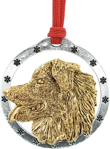 Miniatura 38 de Adorno navideño para colgar en la cabeza de collie con borde de peltre antiguo hecho a mano para decorar coronas y árboles de Navidad del hogar