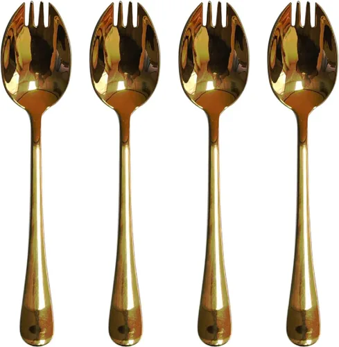 IQCWOOD 304 Stainless Steel Sporks, 4-Pack 7.2-Inch Heavy Duty Metal Spork, Gold Fork Spoon Set for Pasta, Soup, Rice, Salad, Ice Cream, Dessert &