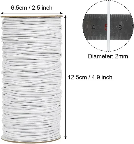 Miniatura 5 de Cordón Elástico Blanco, 328 Pies 2mm de Hilo Elástico para Pulsera, Collar, Fabricación de Joyería, Cuentas y Manualidades