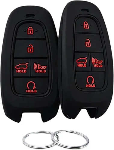 Miniatura 11 de REPROTECTING Funda de Goma de Silicona para Llavero Compatible con (5 Botones) 2019-2023 Hyundai Sonata Santa Fe Tucson Palisade (Negro Negro)
