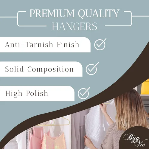 Miniatura 5 de Bag-a-Vie Perchas de metal dorado prémium para ropa, paquete de 3, perchas de metal dorado para traje y abrigo para armario, ahorro de espacio