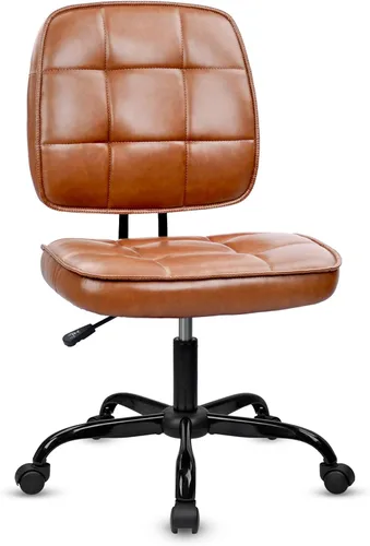 Miniatura 13 de CLATINA Silla de oficina en casa, sin brazos, con ruedas, ergonómica, de cuero, con respaldo bajo, altura ajustable, giratoria de 360°, silla