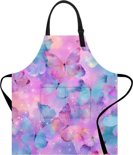 Miniatura 24 de Delantal divertido con bolsillo para mujeres y hombres, delantal de cocina ajustable para barbacoa y horneado con lindos animales y flores