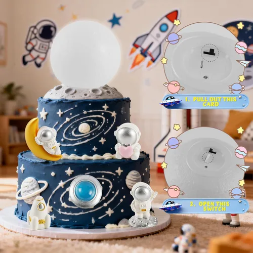 Miniatura 7 de Decoración para pastel de luna, 6 piezas de astronautas espaciales, decoración de pastel de luna suave 3D para niños, decoración temática espacial