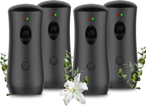 Paquete de 4 dispensadores de ambientador automático en aerosol, soporte gratuito o máquinas automáticas de aroma de aerosol montadas en la pared,