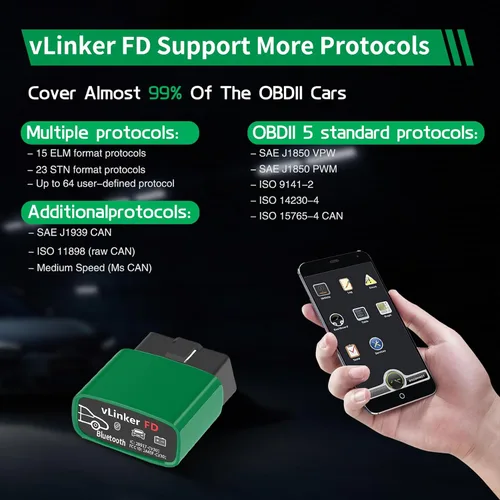 Miniatura 8 de VGATE vLinker FD Bluetooth OBD2 Escáner Herramienta de Diagnóstico, Lectores de Código de Automóvil y Herramientas de Escaneo para Android y Windows