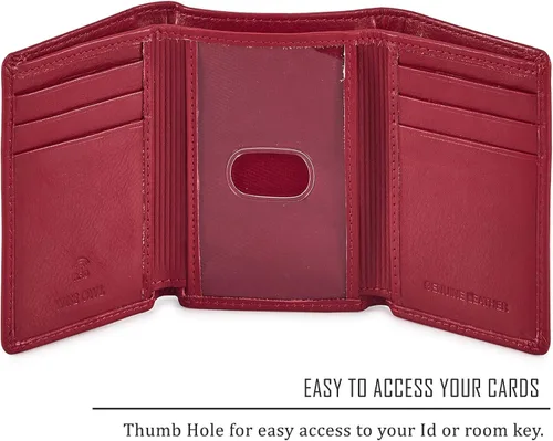 Miniatura 3 de Cartera de piel auténtica con triple pliegue para hombre, bolsillo frontal delgado, tarjeta de bloqueo RFID